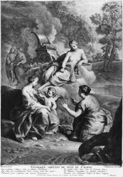 Telemach opuszcza wyspę Calypso, ilustracja z „Przygód Telemacha” Francois de Salignac de la Mothe Fenelon (1651-1715) sztychowana przez Jacquesa de Favanne (1716-1770)